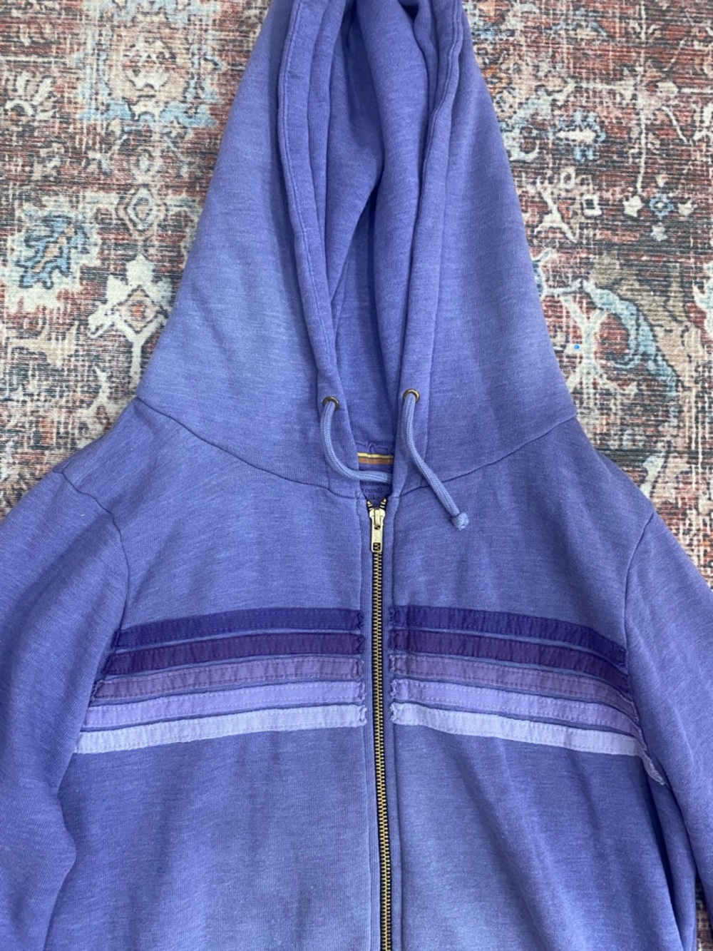 Aviator Nation 5 stripe zip up hoodie in faded grape L retro surf luxe-casual - Picture 6 of 8